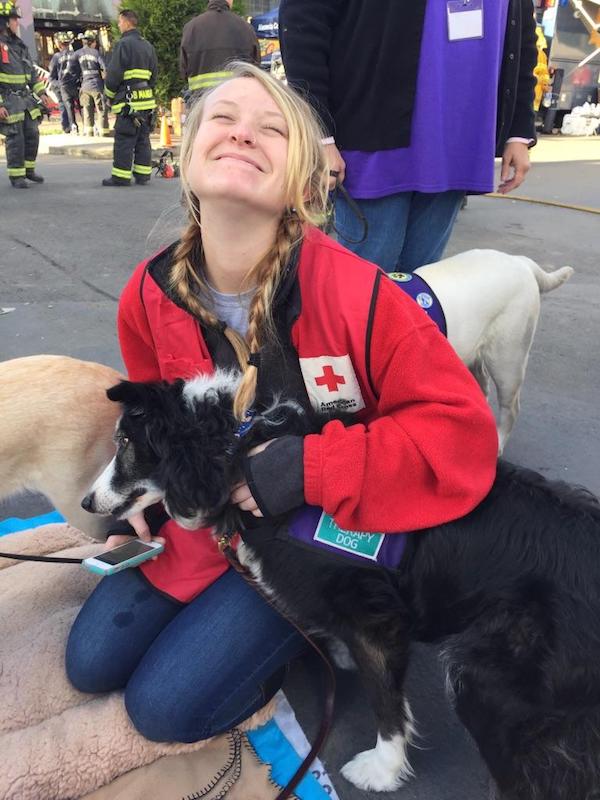 Sweep helps a Red Cross volunteer